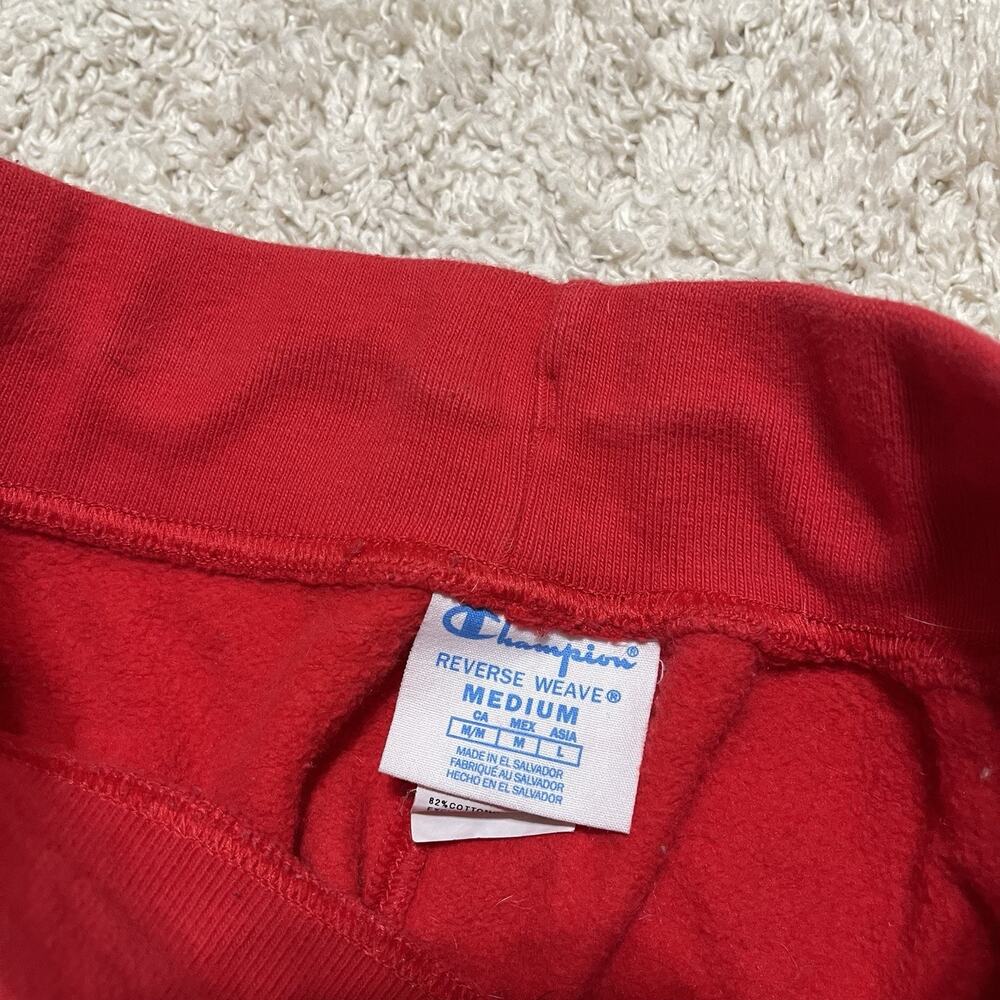 Vintage Champion Size Medium Reverse Weave Red Drawstring Jogger Sweatpants - Picture 7 of 9